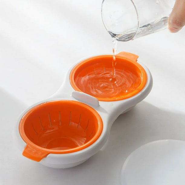 Hervidor de huevos escurridos de naranja, Hervidor de huevos para microondas, Propiedades antiadherentes, Huevera para microondas, Hervidor de huevos de doble taza