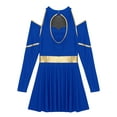 thumbnail image 6 of Sxiwei Womens Youthful Schoolgirl Costume Cold Shoulders Halloween Party Complete Cheerleading Royal Blue XL, 6 of 7