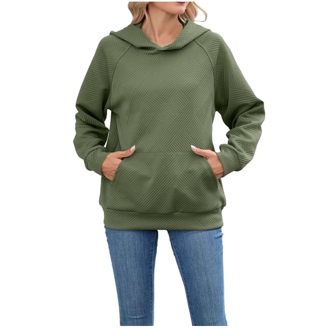 LMKIHUSA Chandails à Capuchon Sherpa pour Femmes Décontractés Automne et Hiver 2025 Hauts Manches Longues Raglan Col Rond Chandails à Capuchon Unis Chandail à Enfiler avec Poches Comfy Tops Vert Armée,TTG