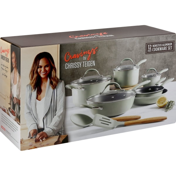 Cravings by Chrissy Teigen 12pc Aluminum Cookware Set Green