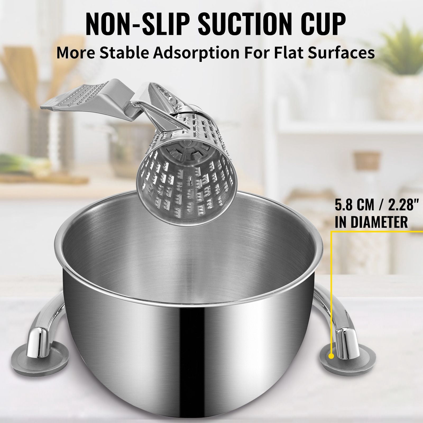 Rotary Cheese Grater with 5 Cutting Cones, 304 Stainless Steel, Suction Cup Base, 2.5L Bowl, for Vegetables Cheese Fruits