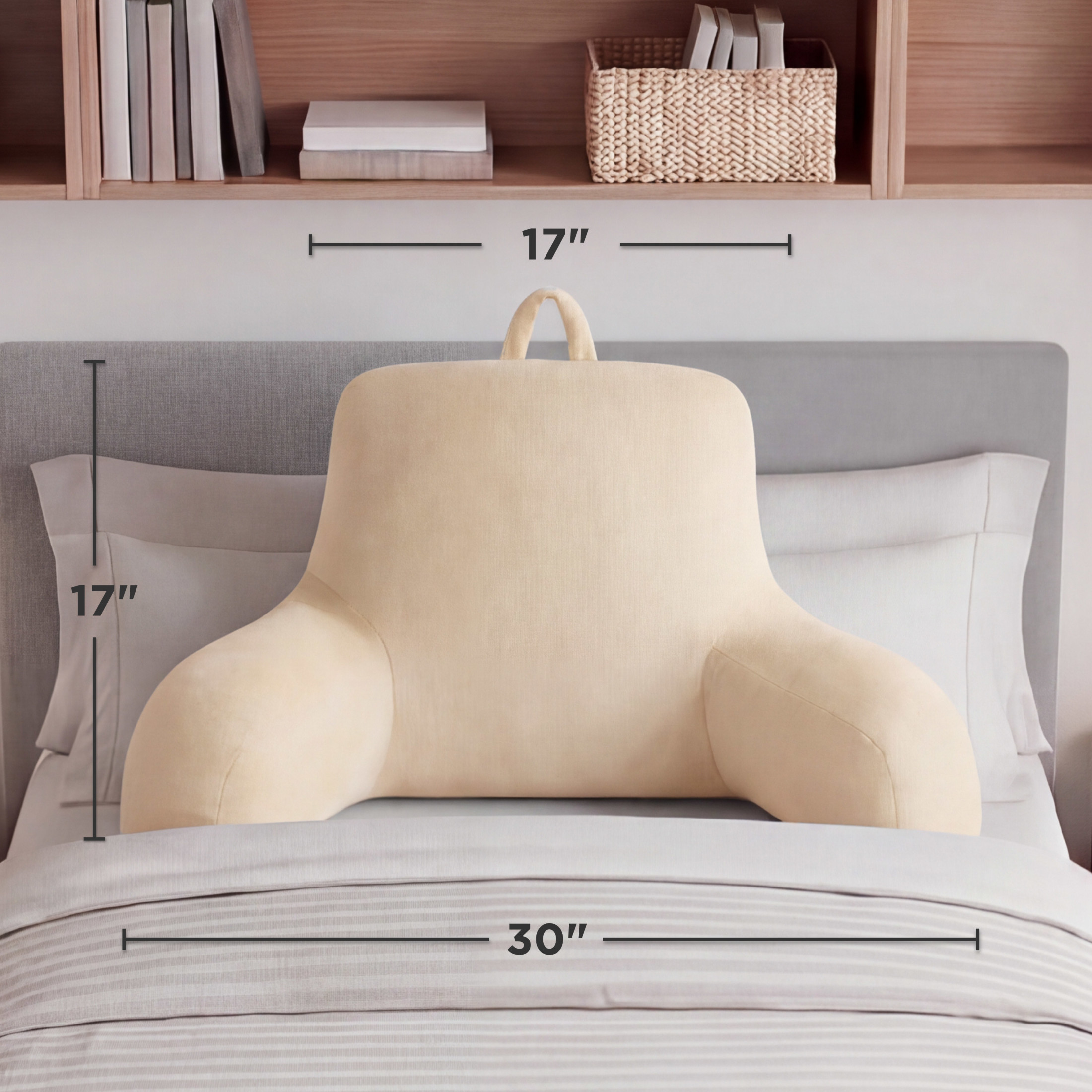 The Sheet Lab Plush Backrest Pillow, Beige, 30" x 17" x 17"