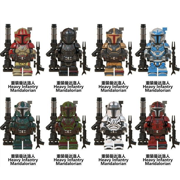 Pack de 8 Minifiguras de la Serie Clásica Guerra Espacial – Personajes de Batalla con Infantería Pesada Mandaloriana, Set de Bloques de Construcción Creativos para Niños y Coleccionistas