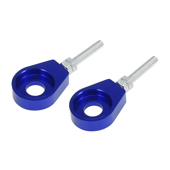 2pcs 12mm Dia Hole Blue Silver Tone Metal Universal Chain Axle Adjuster Tensioner for Motorbike