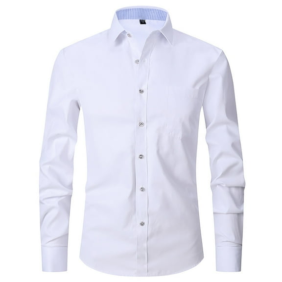 Shirts for Men Lapel Long Sleeve Solid Color Casual Fit Button Down formal Dress Shirt Top 6XL