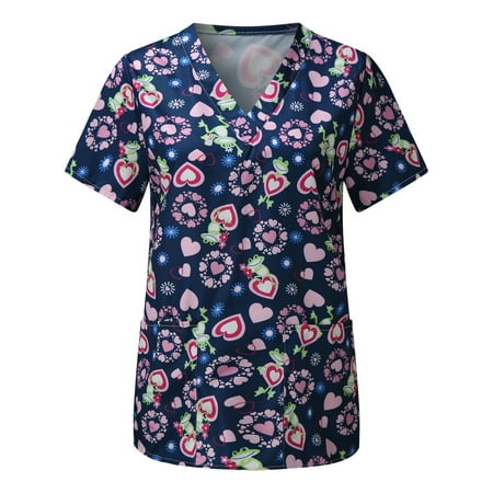 

Women Animal Print Casual Short Sleeve V-neck Carer Top Please buy one or two sizes up