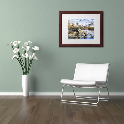 Trademark Fine Art 'A Playful Tail Waggin' Day' Canvas Art by Jenny Newland, White Matte, Wood Frame