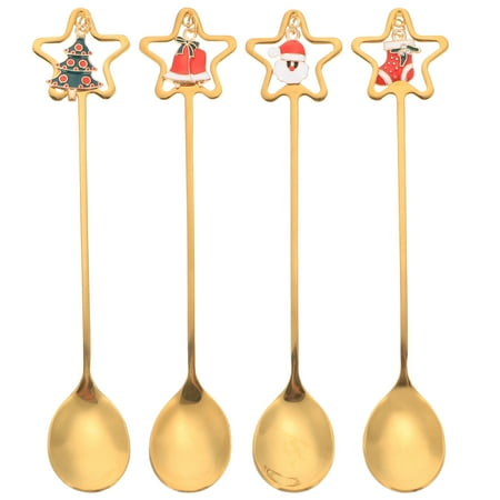 

4Pcs Christmas Gift Spoons Xmas Themed Mixing Spoons Party Cake Spoons Dessert Spoons