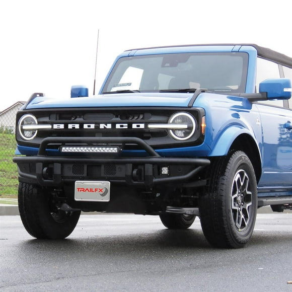 Fits 2021-2023 Ford Bronco TrailFX Bumper BR001T TrailFX Bronco Products; One Piece Design; Direct-Fit; Mounting Hardware Included; With Pre Runner Guard; With D-Ring Mount And D-Rings