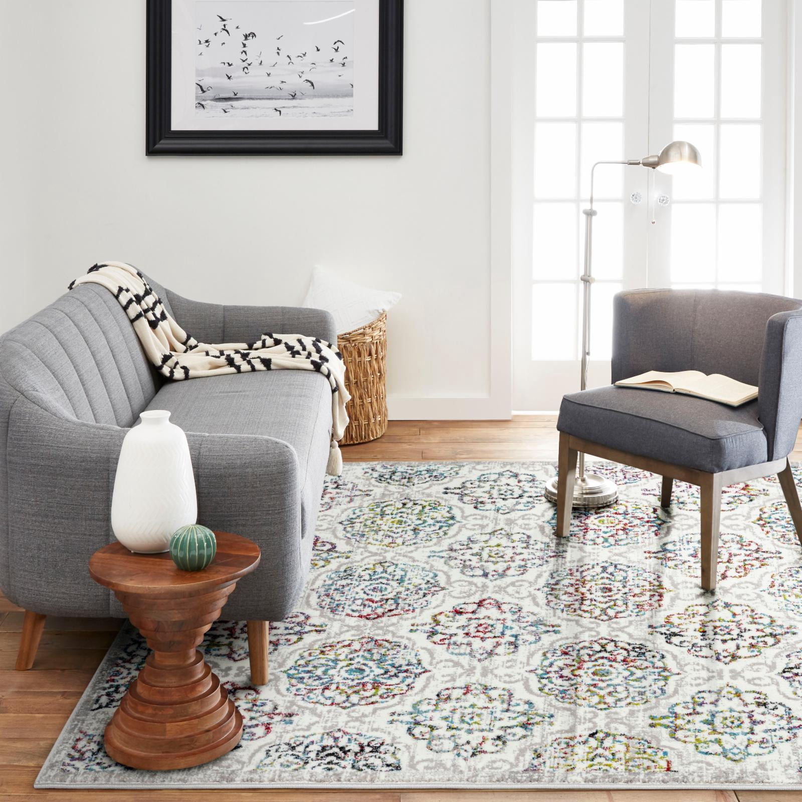 Home Dynamix Boho Andorra Transitional Damask Area Rug, Ivory/Navy Blue, 7'10"x10'2"