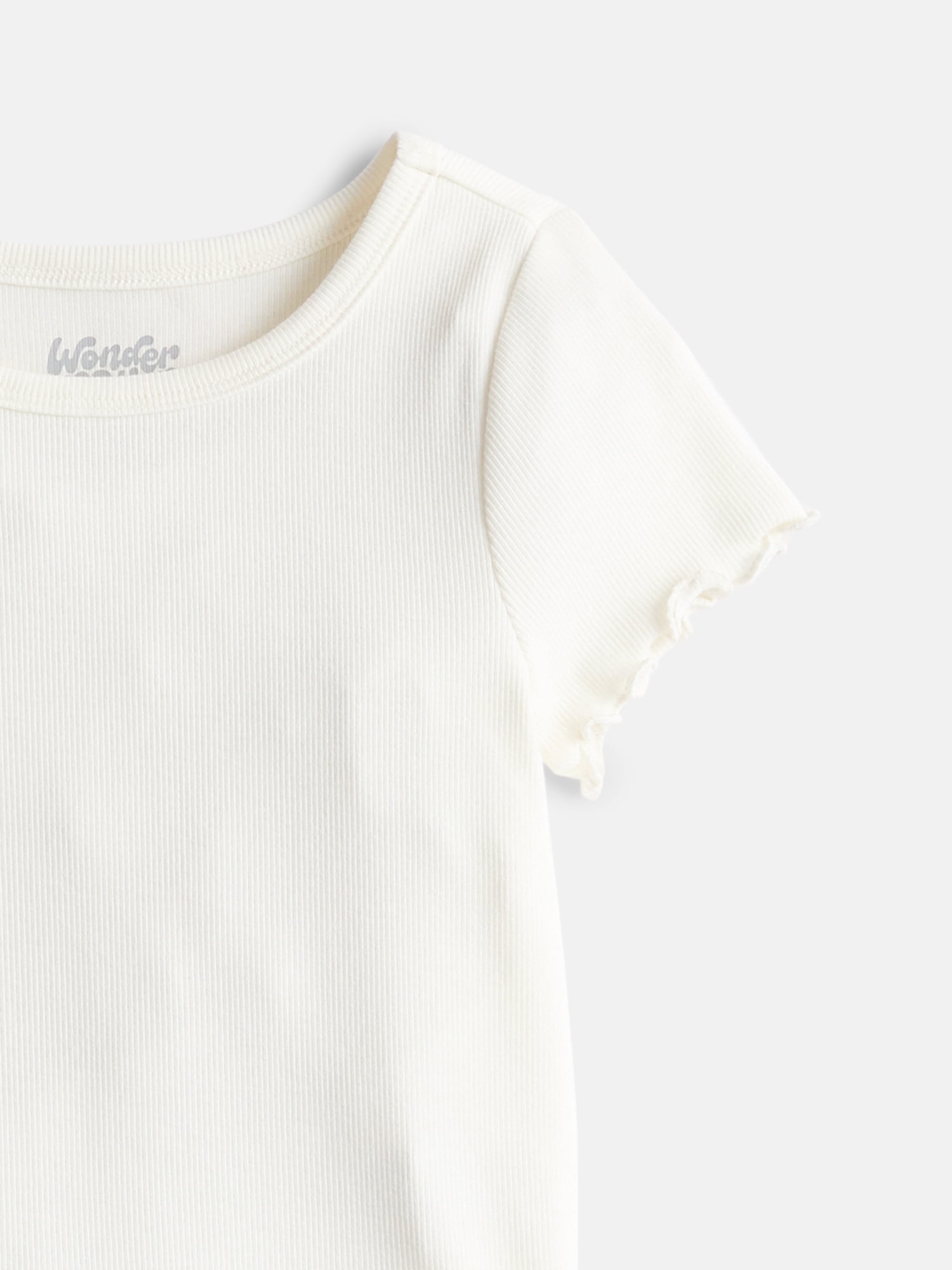 Wonder Nation Girls Lettuce Edge Tee with Short Sleeves, Sizes 4-18 & Plus