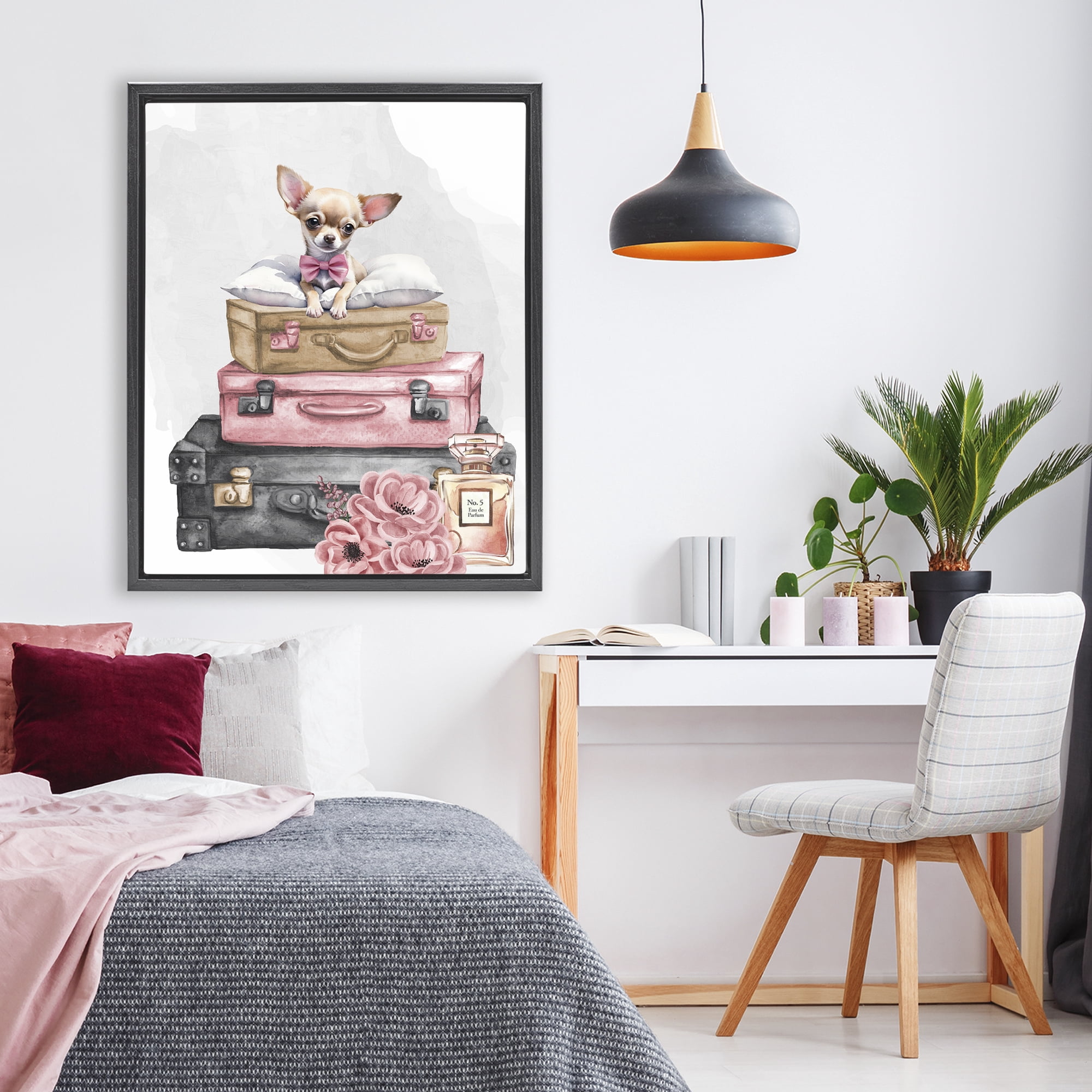 Stupell Industries Trendy Pup Travel Black Framed Floater Canvas Wall Art, design by Kim Allen