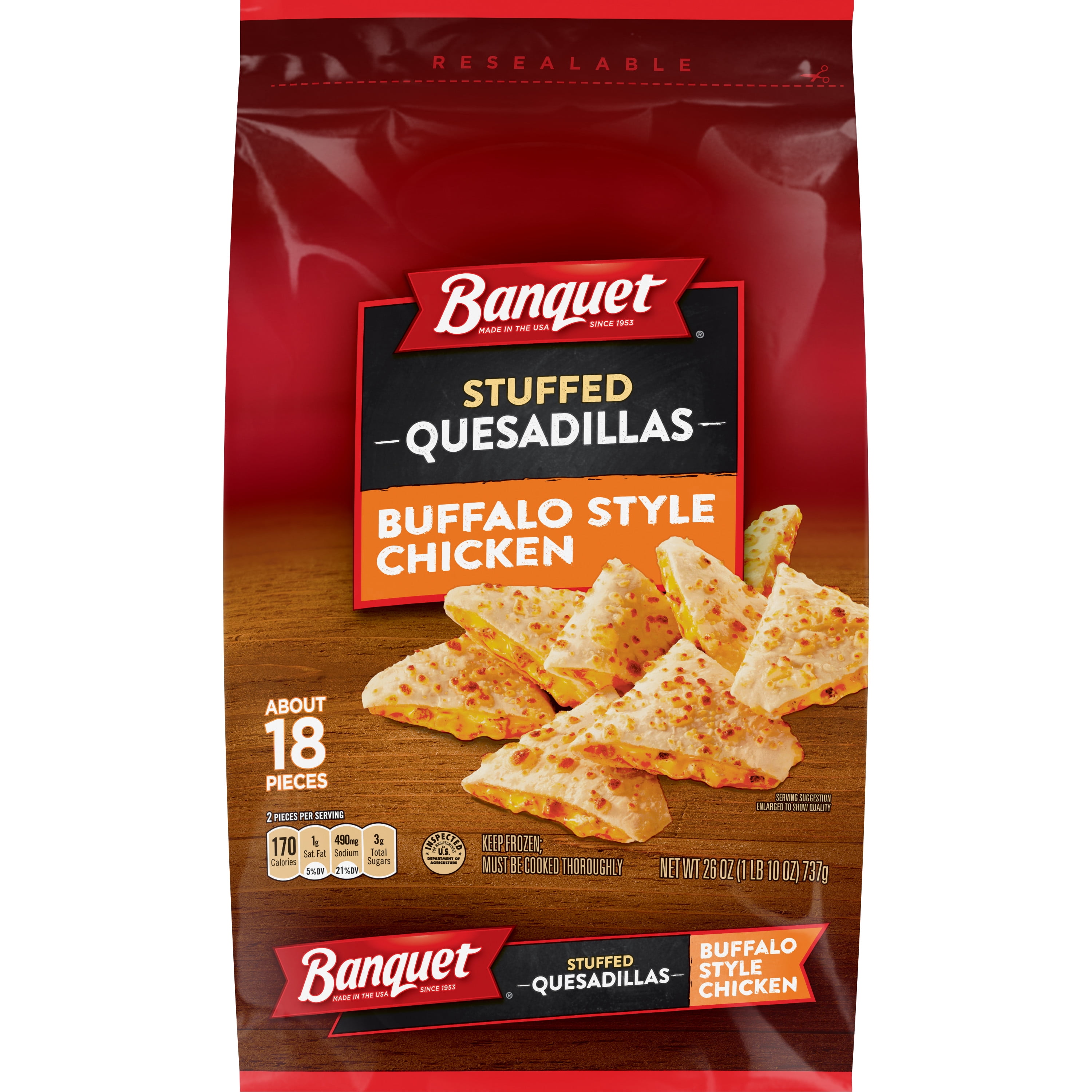 Banquet Buffalo Style Chicken Stuffed Quesadillas Frozen Snack, 26