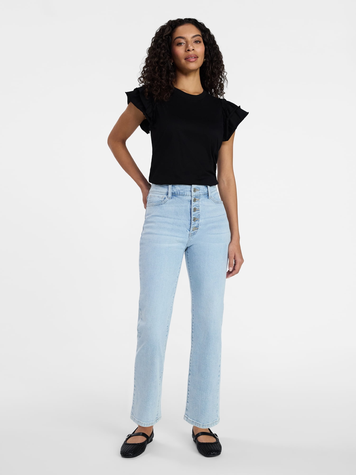 Time and Tru Women's High Rise Button Fly Cropped Jeans, 26.5" Inseam, Sizes 0-22