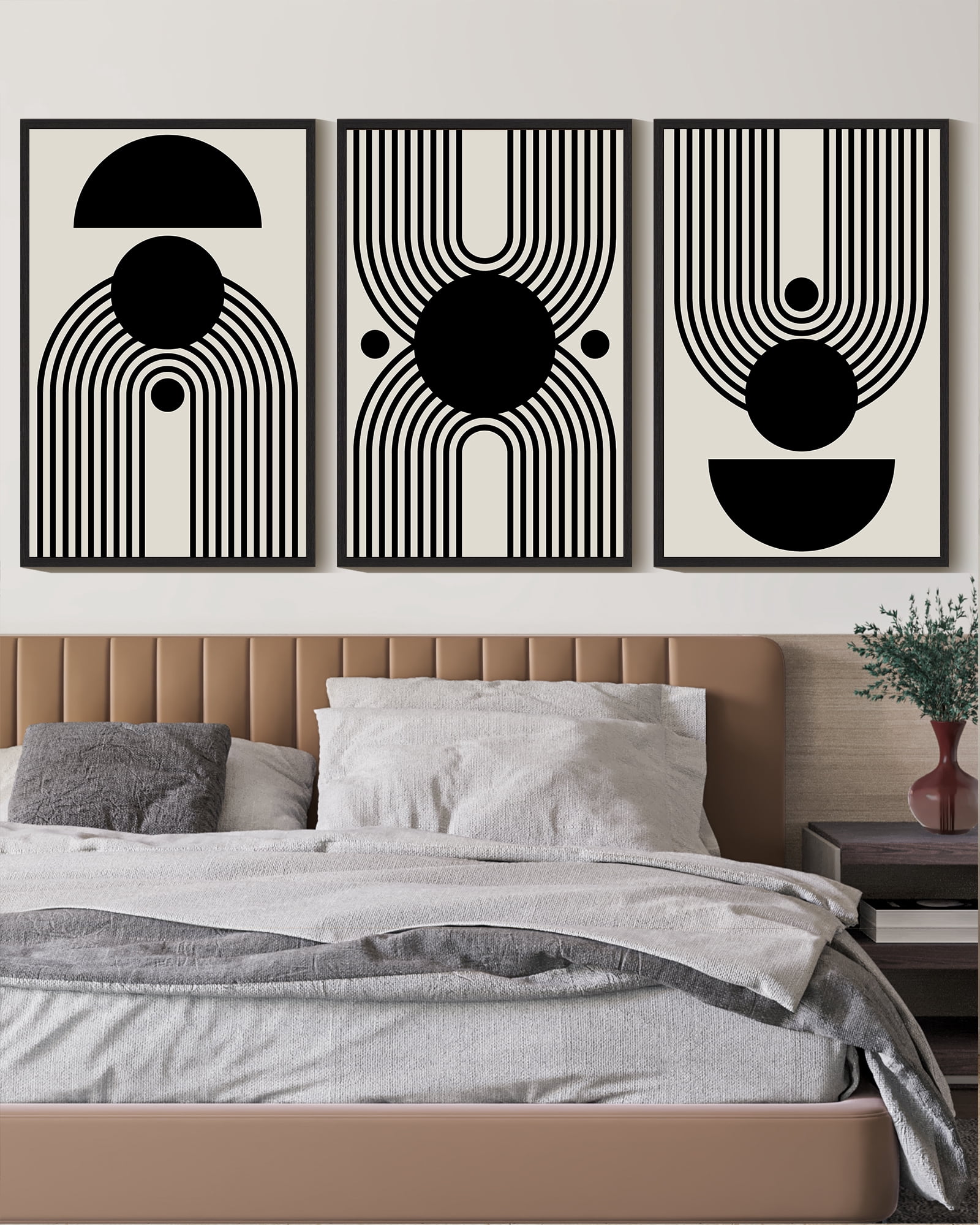 Drsoum Black and White Abstract Wall Art 16x24in3pcs Black Framed Minimal Decor Duotone Dark Brush Stroke Prints Shapes Illustrations Modern Art Ready To Hang