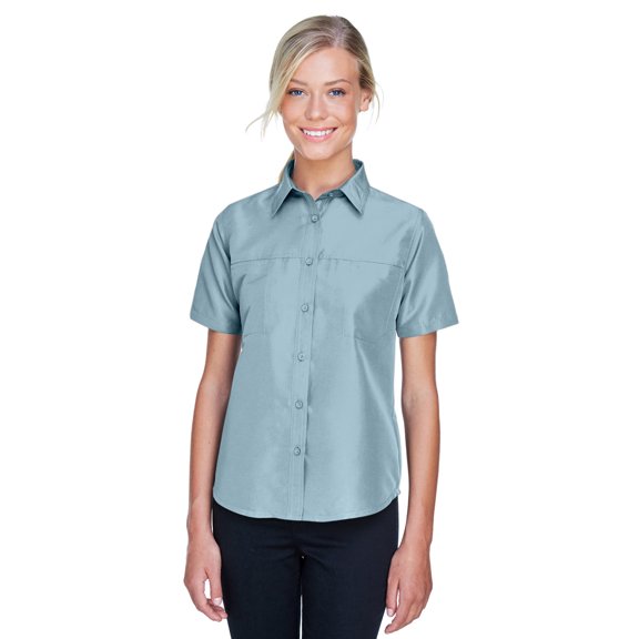 Harriton M580W Women's Key West Short Sleeve Performance Staff Shirt-Cloud Blue-S