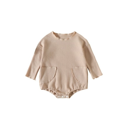 

Canrulo Newborn Infant Baby Boy Gorl Fall Clothes Waffle Knitted Romper Bodysuit Jumpsuit Outfits Apricot 0-6 Months