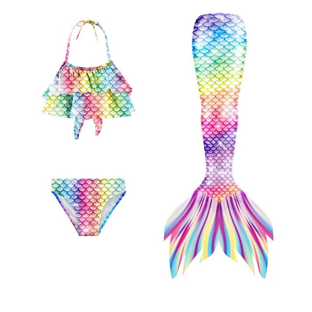 Luvoko Child Girls Solid Bathing Suits, Pink Mermaid Swimsuit for Girls Princess Skirt Rash Guard Bikini Set Princess Bathing Suits for 3 Pieces Tie Dye Bikini Swimsuit with(Multicolour,6-7 Years)
