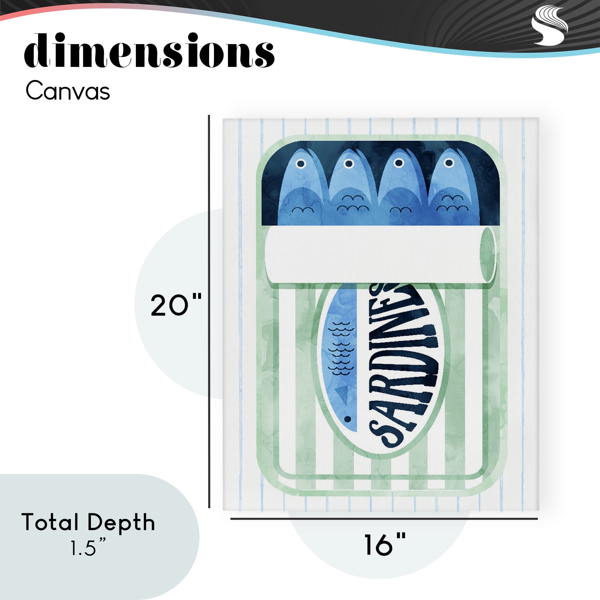 Seafoam Sardine Tin over Stripes Canvas Wall Art, design by Daphne Polselli