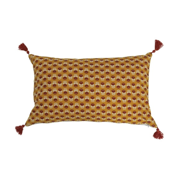 Creative Co-Op Cotton Slub Lumbar Pillow with Floral Pattern and Tassels