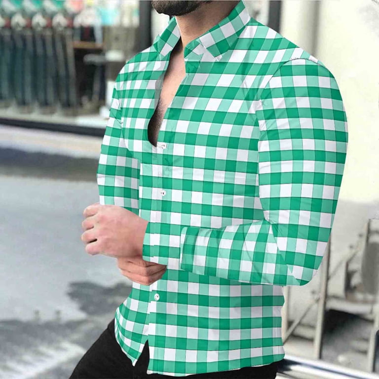 christmas plaid dress shirt men BiZtdJrK Men's Button Down Shirts Long Sleeve Casual Lapel Checkered Fall Winter Fashion Clothes, Hot Pink, XL color:Deep Blue