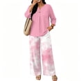 thumbnail image 5 of Vintage Sunflower Sketch Print Two Piece Set for Women, 3/4 Sleeve Button Down Top & Wide Leg Pants - Boho Casual Lounge Outfit with High Waist Trousers Pink XL, 5 of 7