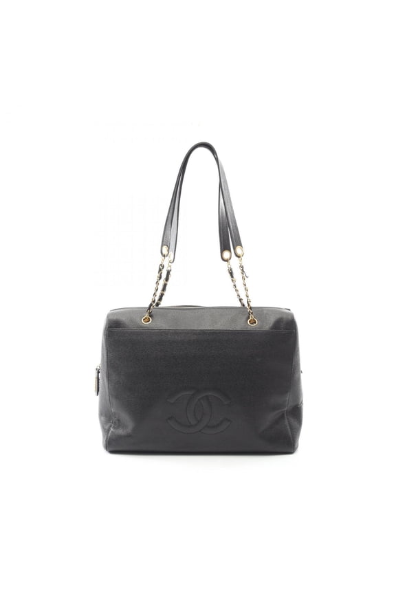 Pre-Owned CHANEL Coco Mark Tote Bag in Grained Calfskin Leather, Women's, Black (Good)