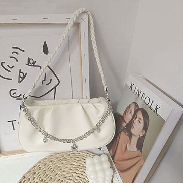 Bolso de mano tipo sobre con diseño de nube, de piel suave plisada, para mujer, bandolera tejida con cadena