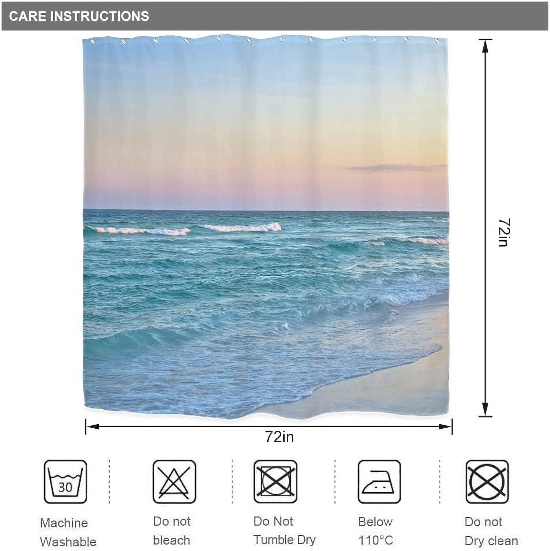 Beach Sea Shower Curtain for Bathroom Decor 72Wx72H Ocean Waves Blue Pink Tropical Coastal Seaside Scene Island Hawaiian Art Printed Fabric Polyester Waterproof 12 Pack Plastic Hooks