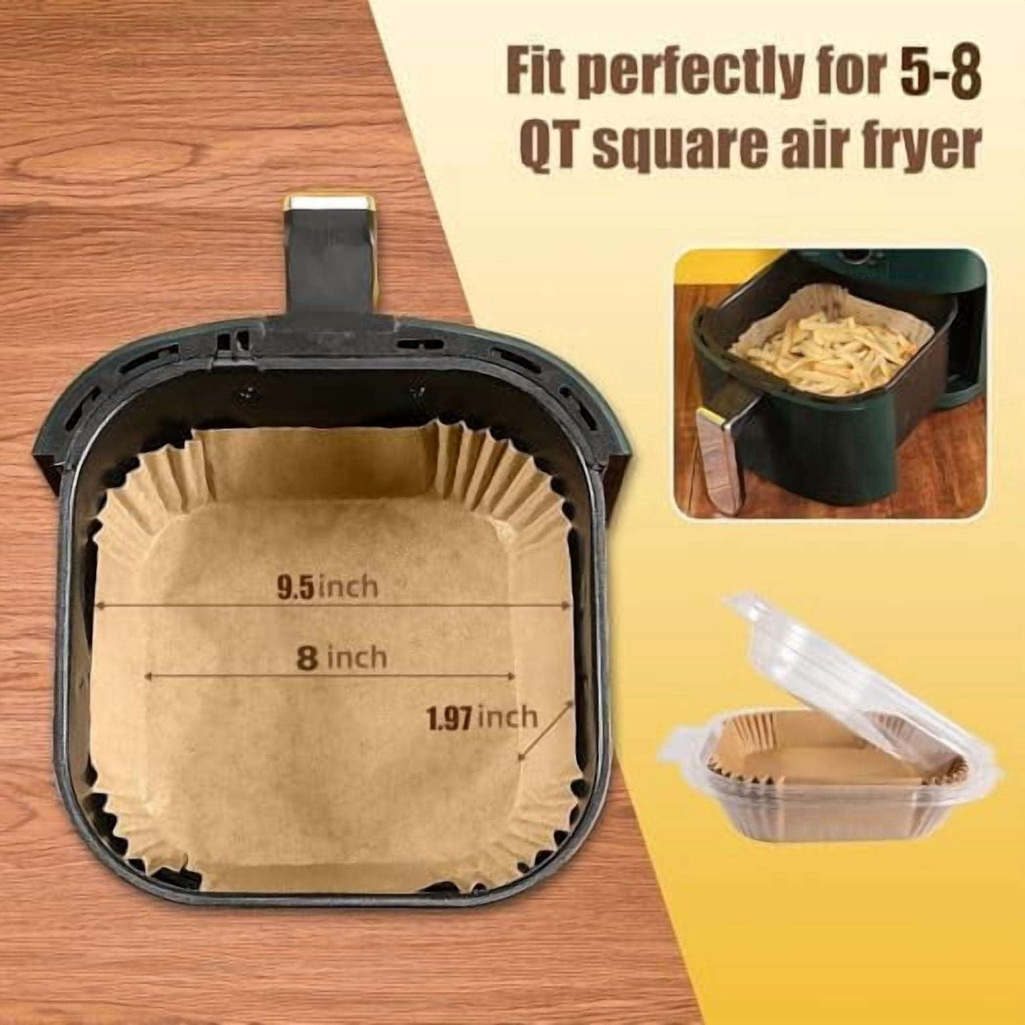 9.5 Inch Paper Air Fryer Liners Disposable,130 Pcs Square Air Fryer Parchment Liners, Suitable for 5-8 Qt,Non-stick &Oil-proof Parchment Paper for Frying
