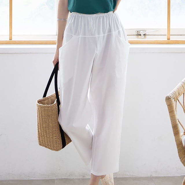 Loose Casual Capri Pants, Double Pocket Design, Solid Color, Stretchy Fabric, For Everyday Wear, Comfortable Fit, High-Waisted, Trendy Style, Versatile Outfit, Summer Shorts, Lightweight Material,
