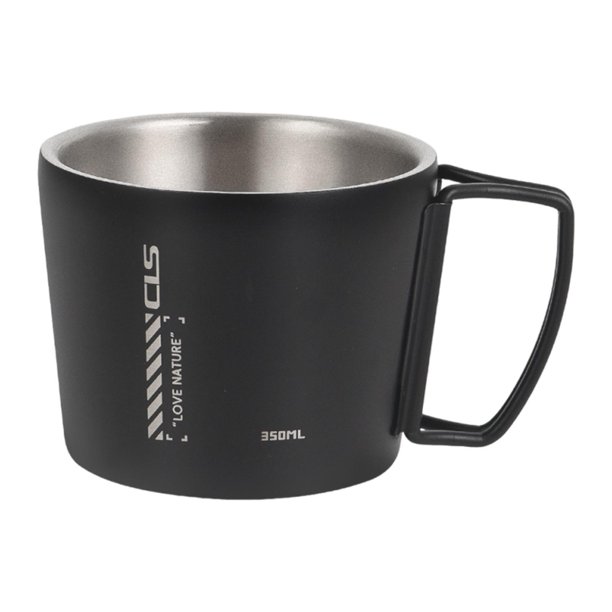 Taza de camping, taza de café, acero inoxidable, ligera, 350 ml, para picnic al aire libre, portátil Negro