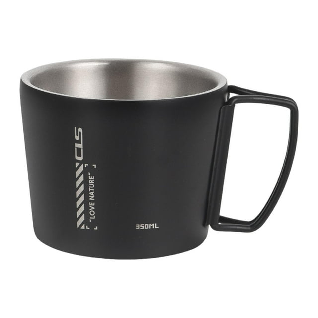 Tnarru Tasse de Camping Tasse de Pêche Isolée Escalade Double Paroi Légère Portable Extérieure Tasse à Café Noir