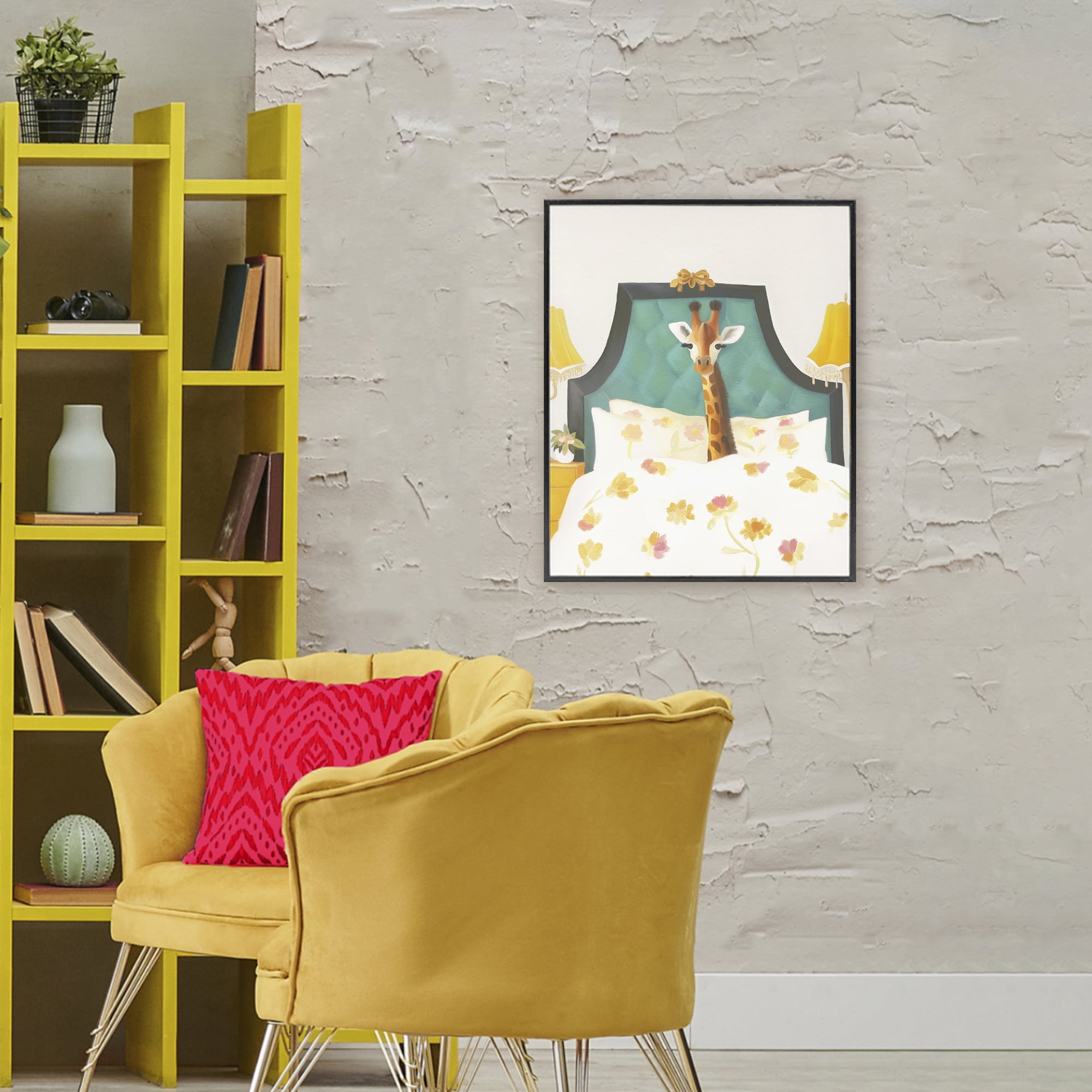 Good Morning Giraffe in Bed Black Framed Giclee Art, design by Leah Straatsma