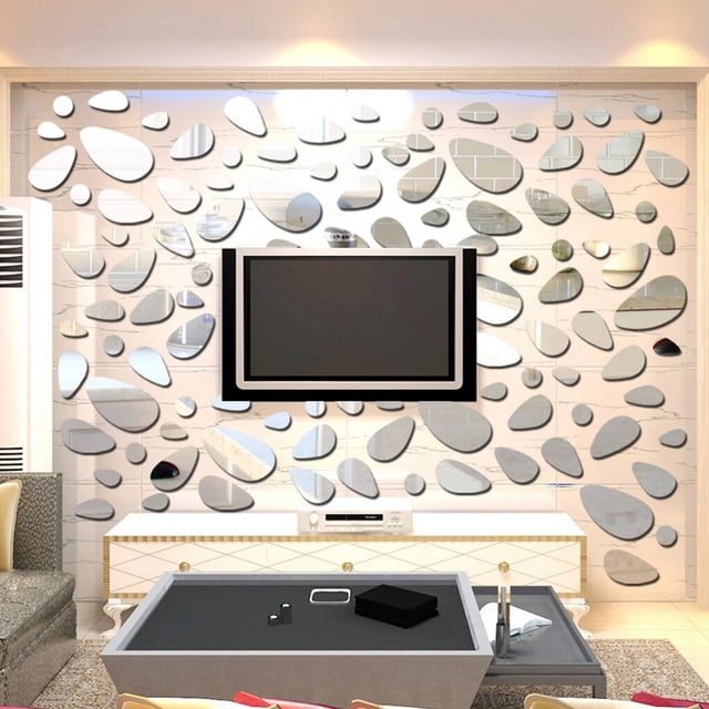 12pcs/set 3D Cobblestone Removable Mirror Wall Sticker Reflect Plastic cobblestone mirror Mirror Wall Sticking Decal