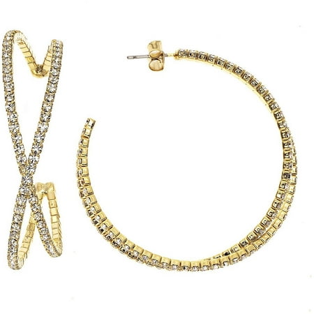 X & O Handset Austrian Crystal Yellow Gold-Plated 45mm Bypass Earrings