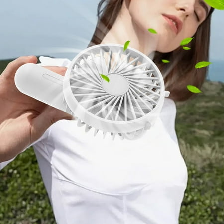 

kosheko Mini Portable Fan Silent Powerful Cute Design Handheld Fan with Base Lightweight USB Rechargeable 3 Speed Small Desk Fan Plastic Material Great Summer Gift. White