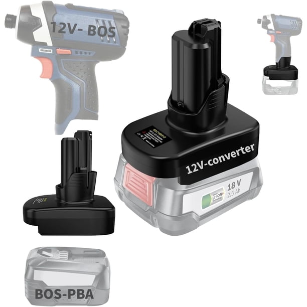 MAKBOS Adaptador de Batería para Herramientas Bosch 12V, Convierta la Batería PBA de 18V en 12V