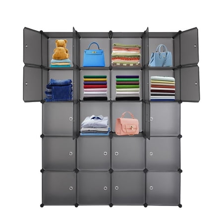 Ktaxon 20-Cube Organizer Stackable Plastic Storage Wardrobe Portable Closet Gray