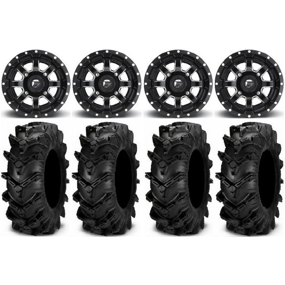 Fuel Maverick Black 15" Wheels 32" Cryptid Tires Kawasaki Teryx Mule
