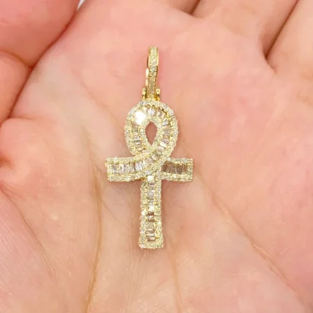 2.50 Ct Baguette Round Cut Moissanite Ankh Men's Pendant 14K Yellow Gold Plated