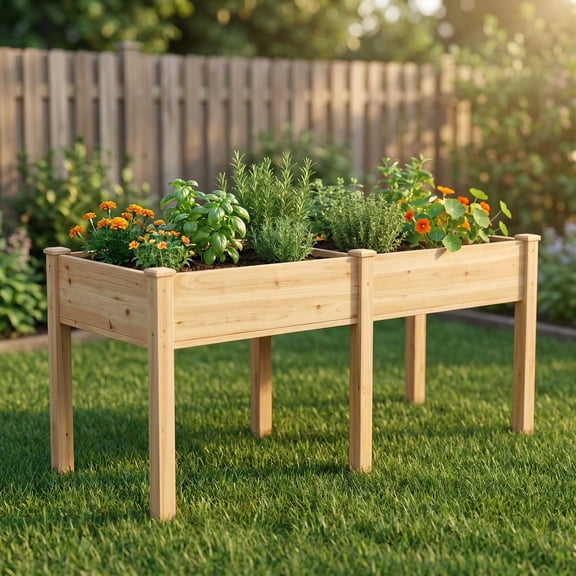 Zimtown 71.6 Inch Extra Long Elevated Cedar Raised Garden Bed, Natural Wood 6 Leg Tall Raised Planter Box for Backyard Vegetable Herb Flower Planting