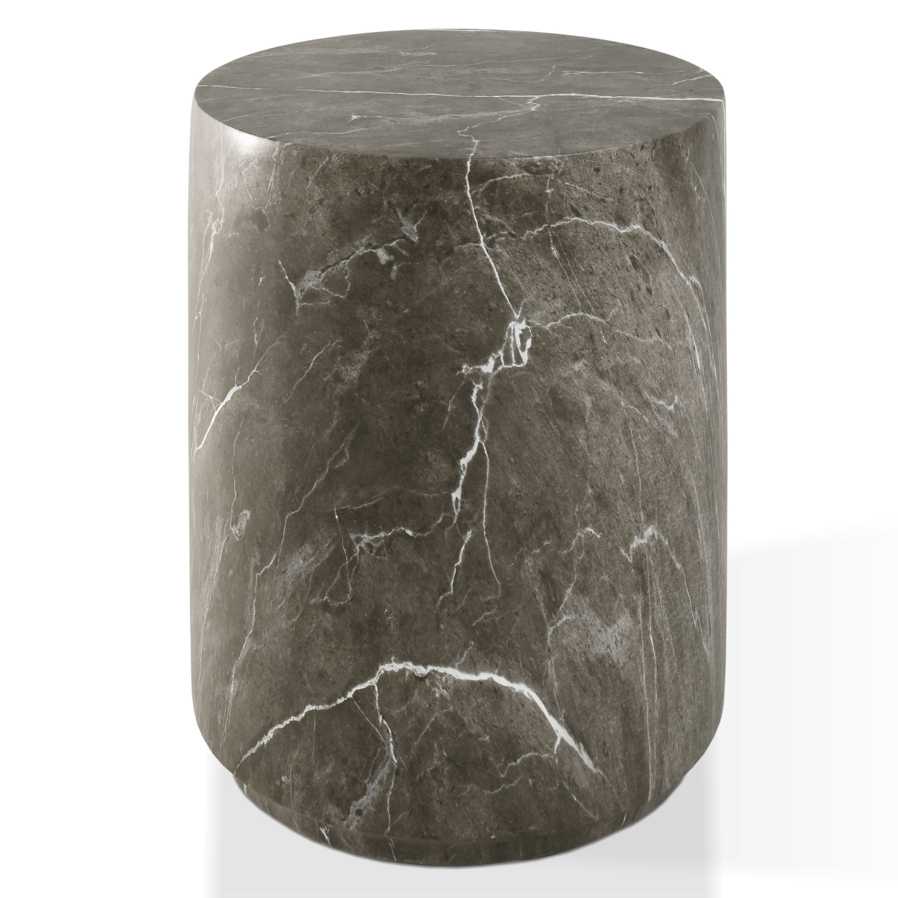 Furniture of America Isla Modern Stone Indoor & Covered Patio Round Drum End Table, Brown Gray Marble