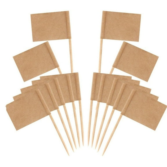 TINYSOME 100 Pieces Blank Toothpick Flags Mini Food Labels with Wooden Sticks Cheese Markers Picks for Cupcake Topper Party Decor