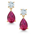 thumbnail image 2 of Gem Stone King 18K Yellow Gold Plated Silver Red Created Ruby and Sky Blue Aquamarine Teardrop Dangle Drop Earrings for Women (8.46 Cttw, Gemstone Birthstone, Pear Shape 12x8MM, Round 6MM), 2 of 4