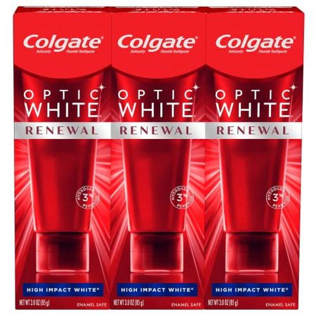 Colgate Optic White Renewal Teeth Whitening Toothpaste  High Impact White  3 Oz Tube  3 Pack