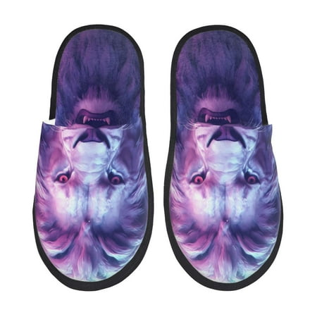Balery Cool Lion Head Slient Indoor Furry Fleece Comfort House Shoes Soft Non-Slip Home Shoes Cotton slippers House Slippers-- Large