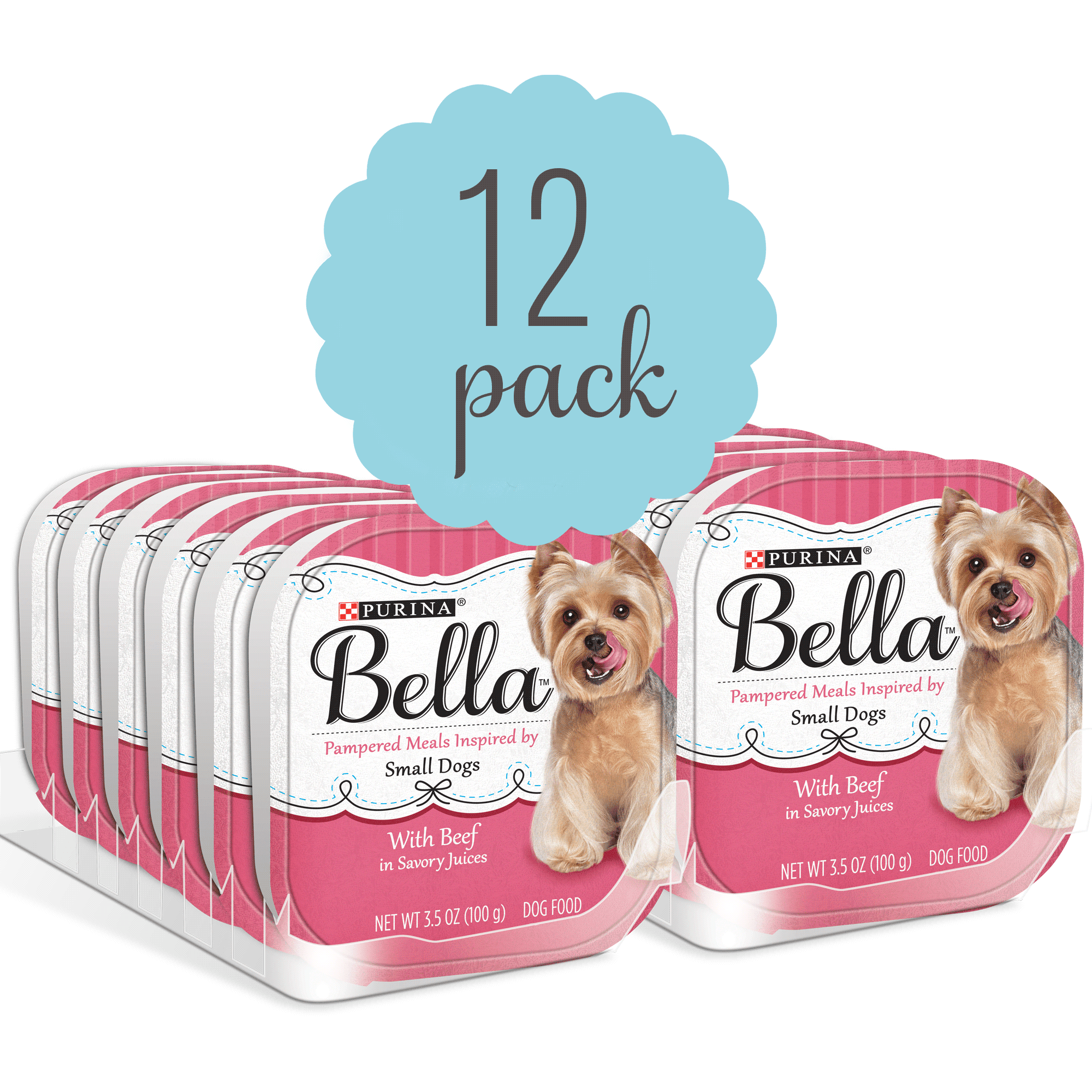 (12 Pack) Purina Bella Small Breed Pate Wet Dog Food, With Beef in Savory Juices 3.5 oz. Trays