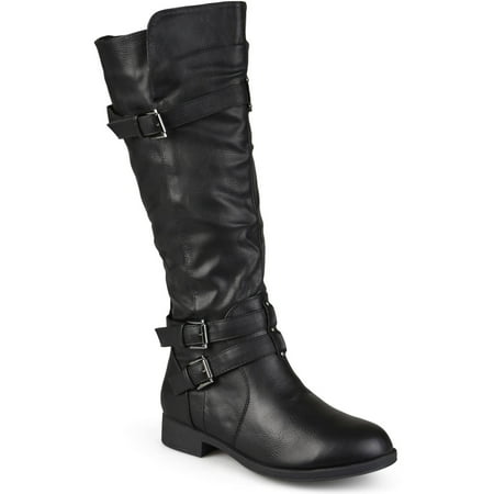 Womens Tall Wide Calf Buckle Detail Boots