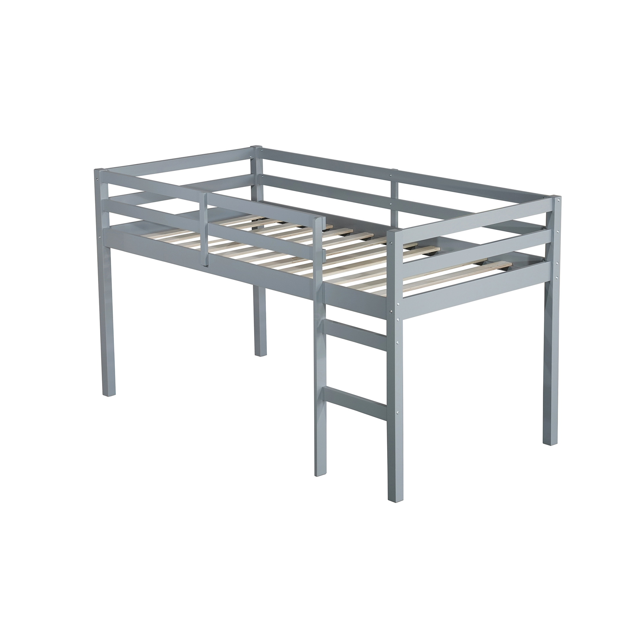 JERFIT Twin Wood Loft Bed with Ladder, Grey